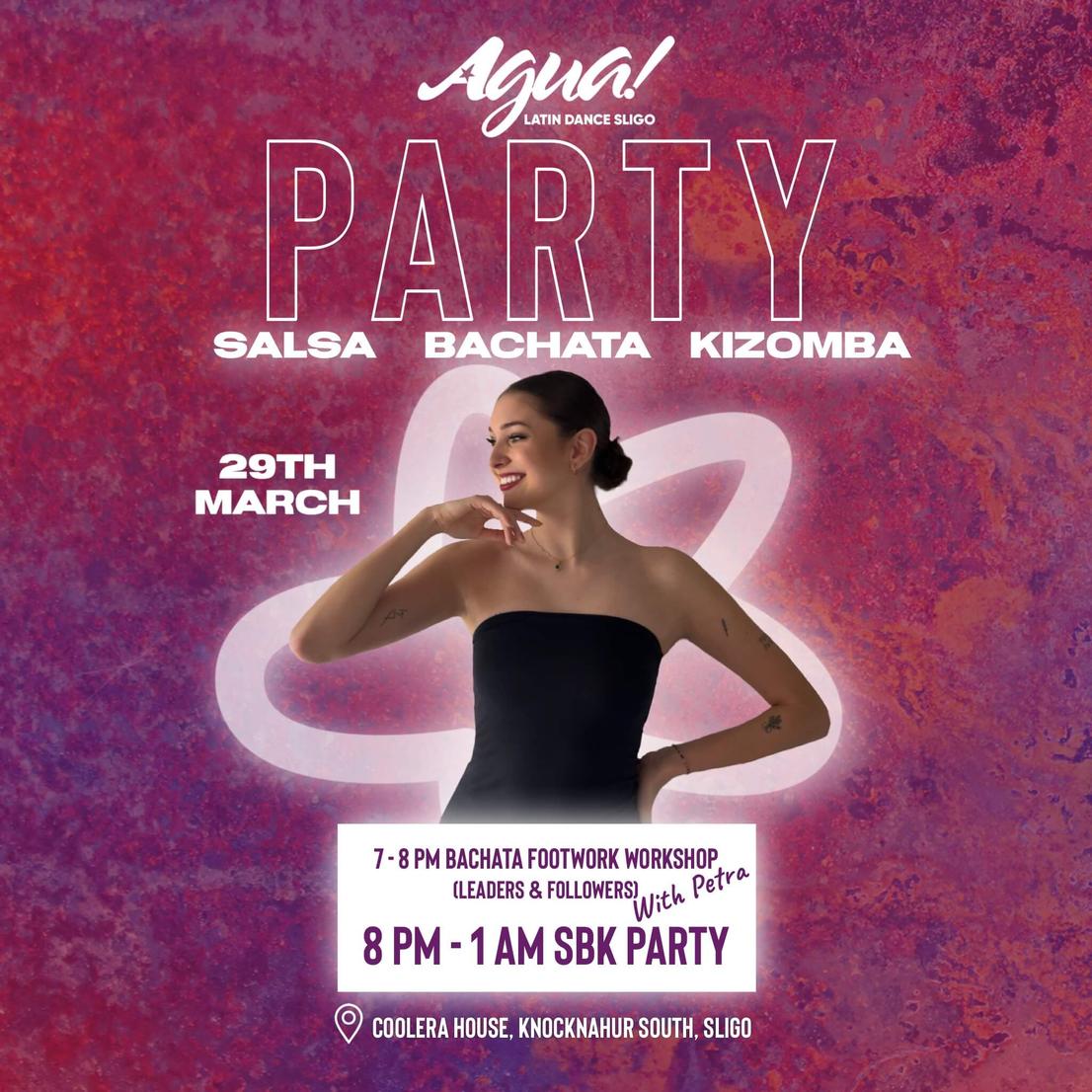 Agua Latin Dance Sligo first SBK party with Bachata footwork workshop by Petra